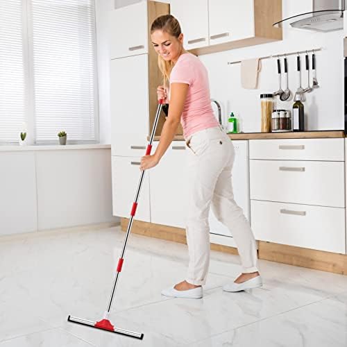 Mitclear 17In Floor Squeegee Mop with Extension Poles(58IN), Wet Room Double Foam Floor Wiper Heavy Duty, Water Broom Squeegee Floor Scrubber for Indoor & Outdoor Garage Shower Bathroom Garden Kitchen