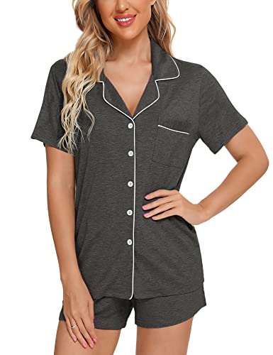 Image of Anjue Womens Pajamas Set Short Sleeve Button Down Soft Pj Sets S-XXL | V neck,Pyjamas,Modal,Wedding,Pijamas de mujer,Bridal party,Viscose,Knit,Cute,Lounge,Lightweight,Nursing,Holidays