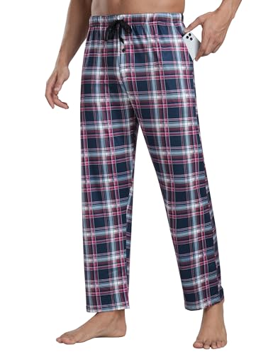 JINSHI Mens Pajama Pants Plaid Modal Pajama Bottoms Loose Long Pj Pant Sleepwear Lounge Pants with Pockets 2 Pack3