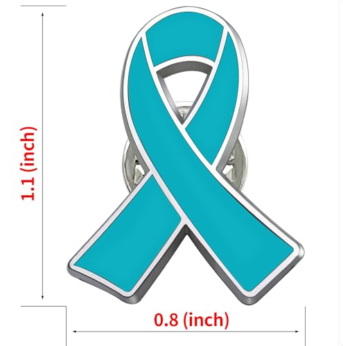 25/50/100/200 pieces Teal Ribbon pin Awareness Lapel Pins Ovarian Cervical Cancer pin Sexual Assault Teal Ribbon Brooch pin badge bulk2