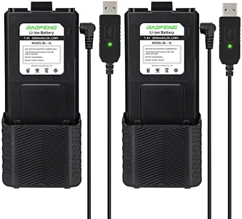 BAOFENG 2Pack BL-5 3800mAh Extended Battery Walkie Talkie UV-5R BF-8HP UV-5RX3 RD-5R UV-5RTP UV-5R MK2 MK3X MK5 Plus Etc (2Pack 3800mAh Battery+ USB Charger Cable)