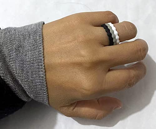 AZYOUNG Womens 3mm Wide Wave Silicone Wedding Ring 10pcs sets Green Blue White Stackable Rubber Bands - US Size 4-104