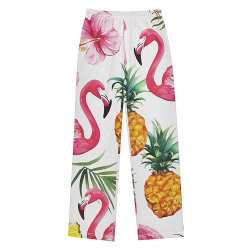 Flamingo Tropical Flowers Boys Long Pants Soft Trousers Elastic Waist Kids Lounge Bottoms with Pockets S-XL