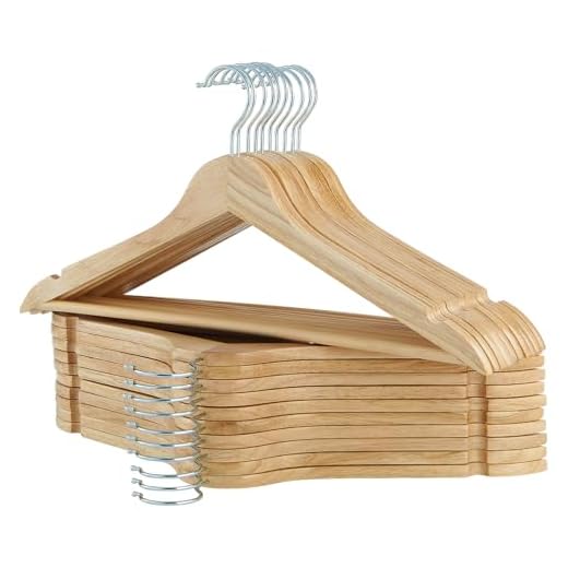 ELONG HOME Solid Wooden Hangers 20 Pack, Wood Suit Hangers with Extra Smooth Finish, Precisely Cut Notches and Chrome Swivel Hook, Clothes Hangers for Shirt Coat Jacket Dress, Natural