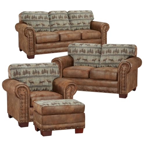 HomeStock Teal 4-Piece Living Room Set with Leatherlook Fabric &