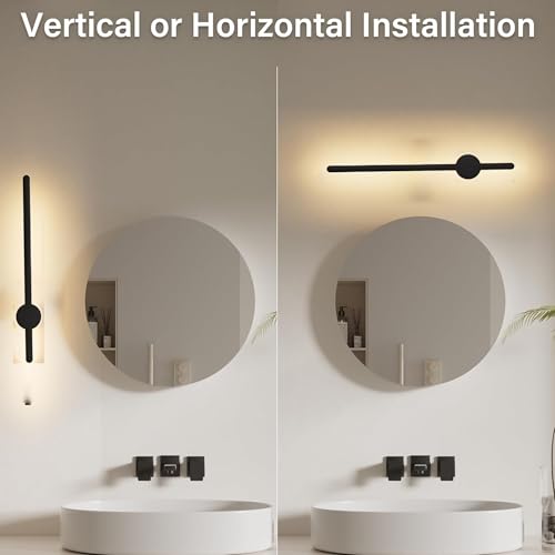 Image of SINOMAN Contemporary LED Black Wall Light Vertical Metal Wall Lamp Soft & Bright LED 3 Step Color Changing, Ambient Lighting Ideal for Living Room, Bedroom, Hallway, Bathroom and Home Decoration