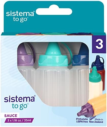 Sistema To Go Collection Sauce Squeeze Bottle, 1.1 oz./35 mL, Pink/Green/Blue, 3 Count