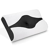 HOMCA Memory Foam Cervical Pillow, Neck Pillow for Sleeping, Ergonomic Orthopedic Contour Pillow Support for Side Back Stomach Sleepers (Black)