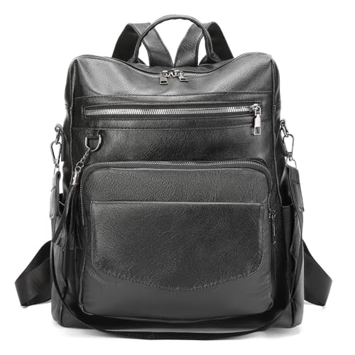 GAEKEAO Women Backpack Purse PU Leather Anti-theft Large Fashion Designer Travel Bag Ladies Satchel Bags with Zipper Tassel