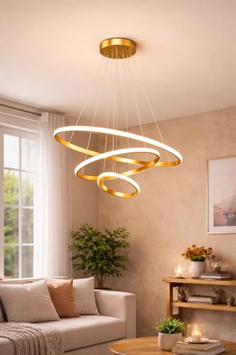 Image of DECOHOME Modern Ceiling Light Pendant Lamp | Stylish Hanging Lights for Dining, Kitchen & Living Room | Premium Build with Elegant Design & Warm Ambient Lighting (Golden-Ring Light)