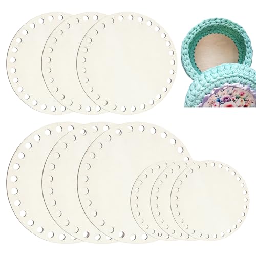XRVRILE 9 unidades de suelo de bolsillo para ganchillo, base redonda de madera para cesta de ganchillo, 10/15/20 cm, base de mimbre para ganchillo, cesta de ganchillo, decoración del hogar, cesta de