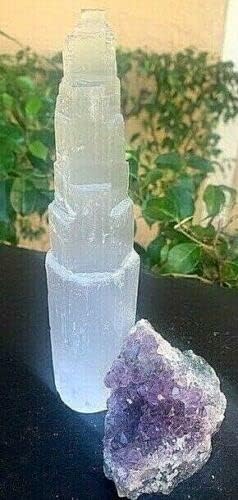 Large Selenite Crystal Tower 8",Amethyst Reiki Set