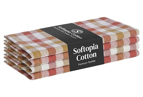 Image of Multi Checkered Dish Towels 4 Pack, 18x26 Inches, 100% Cotton Kitchen Cloths, Quick Drying Wash Rags, Reusable & Absorbent, Washable Towels for Cleaning, Cooking - Rust, Tan, Natural