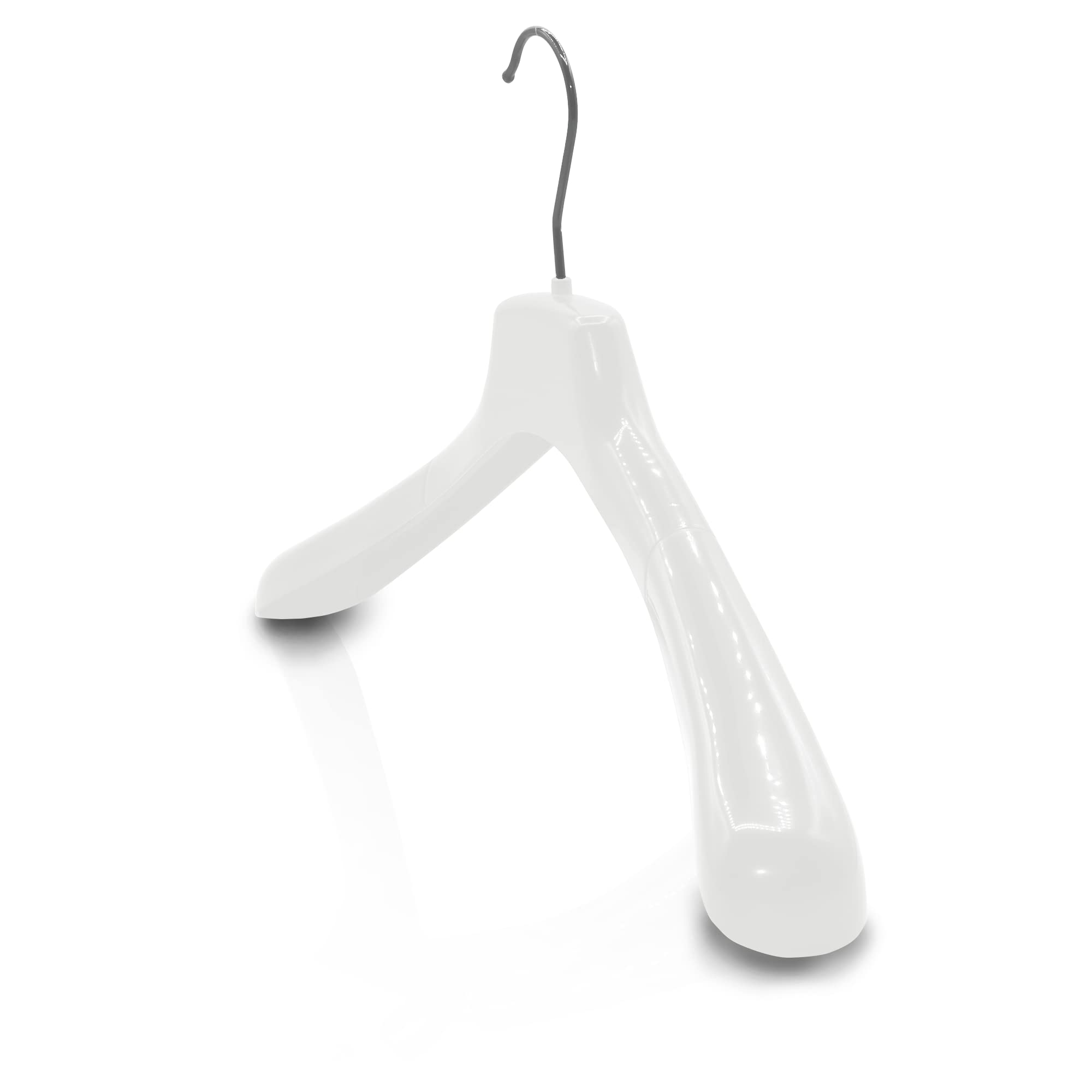 Kiroplast 15 Perchas para Ropa Chaquetas Capucha Hombros Brillantes Perchas Anchas para los Hombros (Blanco Brillante - Gancho Plata)