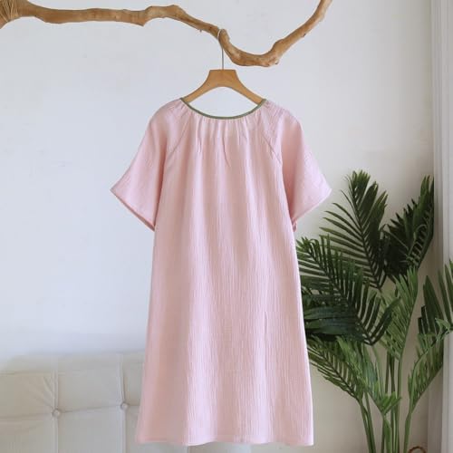 Robe de nuit en gaze de coton rose style chinois pour vos soirées d'été