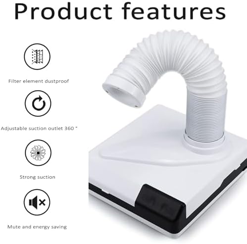 Professional Nail Dust Extractor, 60W Vacuum Suction with Fan & LED Light, Portable Dual-Function Polishing Dust Collector, Retractable Teles Tube, Low Noise Design