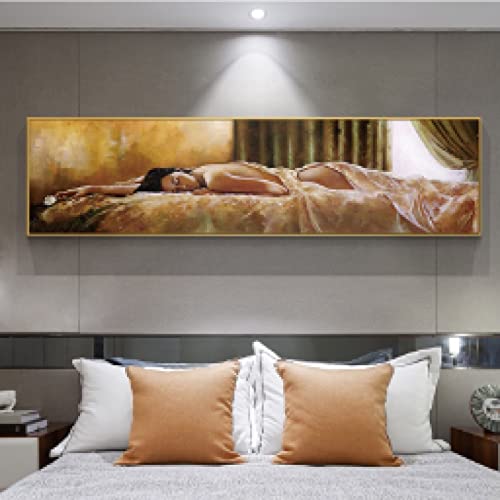 Art mural femme endormie peinture toile poétique 70x210