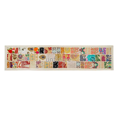 Chemin de table brodé main 40x152, déco ethnique patchwork vintage et nappe artisanale - 4