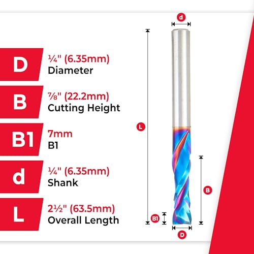 Image of Amana Tool Spektra Extreme Tool Life Coated CNC Compression Spiral Router Bit, 46170-K-5 5-Pack, 1 /4 D x 7 /8 CH x 1 /4 Shank x 2-1 /2 Inch Long 2 Flute