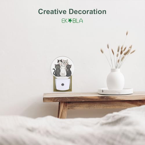 Image of EKOBLA Cute Cat Night Light, Gray, Black and White Kitten Night Lights Plug Into Wall with Dusk to Dawn Sensor for Boys, Girls and Bedroom Decor