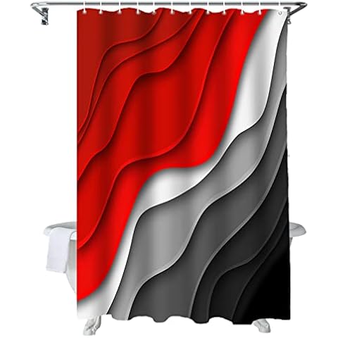 BestLives Shower Curtains 72 x 72 Inches Red Modern Geometric Bath Curtain Grey Abstract Beach Waterproof Polyester Fabric Bathroom Curtain with 12 Hooks Decoration Cover