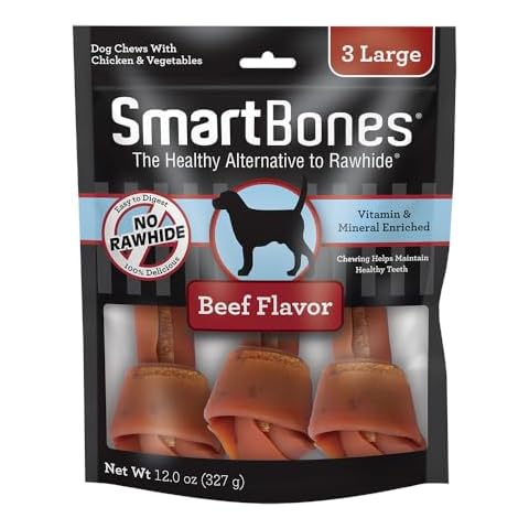 SmartBones Dog Chews, Rawhide-Free Dog Bones Made With Real Meat and Vegetables, 3 Count Large Cover