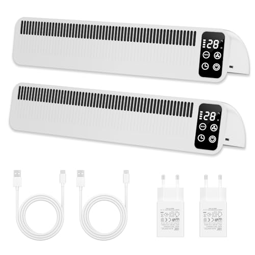 TEOV 2 Stück Heizkörper Ventilator mit Magnetischer Boden, 2 Modi Display Smart Heizkörperverstärker mit Ladestecker und 2m Netzkabel, für Heizkörper
