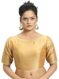 Madhu Fashion Women's Polyester Embroidered Elbow Length Sleeves Readymade Saree Blouse (Gold; 32)