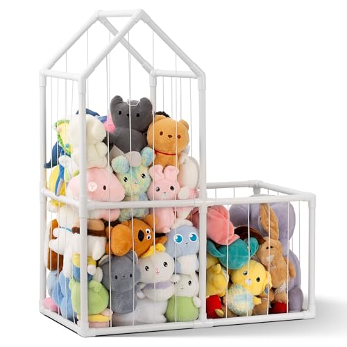 Stuffed Animal Storage Zoo Stuffed Animal Organizer Stuffed Animals Storage PVC Stuffed Animal Holder for Kids Room Bedroom Playroom Nursery(White)
