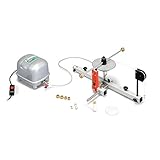 Lieferumfang: 1 Drehlagereinheit; 1 Drehscheibe mit Hantelstange; 1 Stufenrolle; 1 Auslösevorrichtung; 2 S-Haken 1,00g; 1 S-Haken 2,00 g; 1 Satz Massestücke (2x 12,5 g, 2x 25g, 2x 50 g); 1 Luftstromerzeuger mit Steckernetzgerät; 1 Silikonschlauch mit Bypass (nicht abgebildet); 1 Umlenkrolle; 1 Stativrohr mit 3 Arretierschrauben und 2 Nivellierschrauben; 1 Stativrohr mit 2 Arretierschrauben; 1 Stativstange, 250 mm; 1 Nivellierscheibe; 1 Rolle Nähgarn, Baumwolle