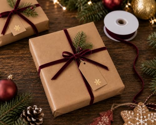 Image of Tsorode 10 Yards Burgundy Velvet Ribbon for Christmas Tree,3 /8 Inch
