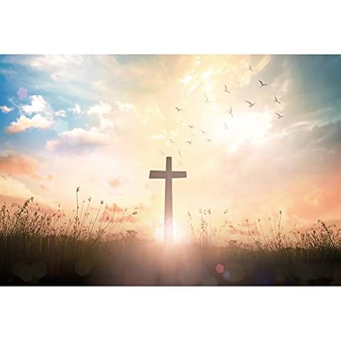 CSFOTO 7x5ft Jesus Christ Cross Backdrop Holy Light Sunrise Crucifixion Photography Background Christian Church Event Banner Christmas Easter Religious Belief Studio Props Cover