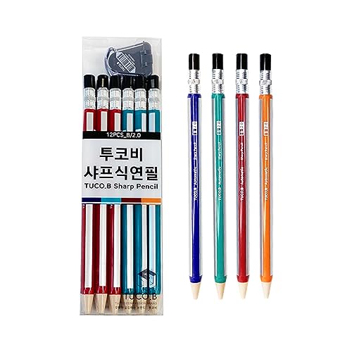 Porte-mine ZEESOON Tuco.B Crayon 2.0 B avec taille-crayon pour dessin et ecriture en lot de 12