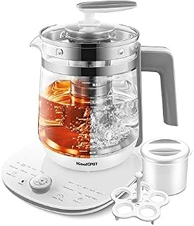 ICOOKPOT Electric Kettle Temperature Control Glass Tea Kettle Programmable Control Tea Pot, 2 Liter Stainless Steel Tea Maker & Coffee Kettle with Tea Infuser, Egg Cooker and Yogurt Box, WHITE