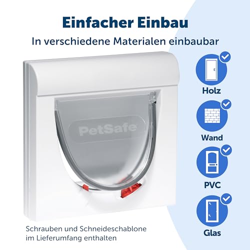 PetSafe Staywell Klassische Magnetische Katzenklappe, Magnet-Schlüssel gibt nur Ihrer Katze Zugang - hält fremde Tiere draußen, mit 4 Verschlussoptionen, für Katzen bis zu 7 kg, Weiß