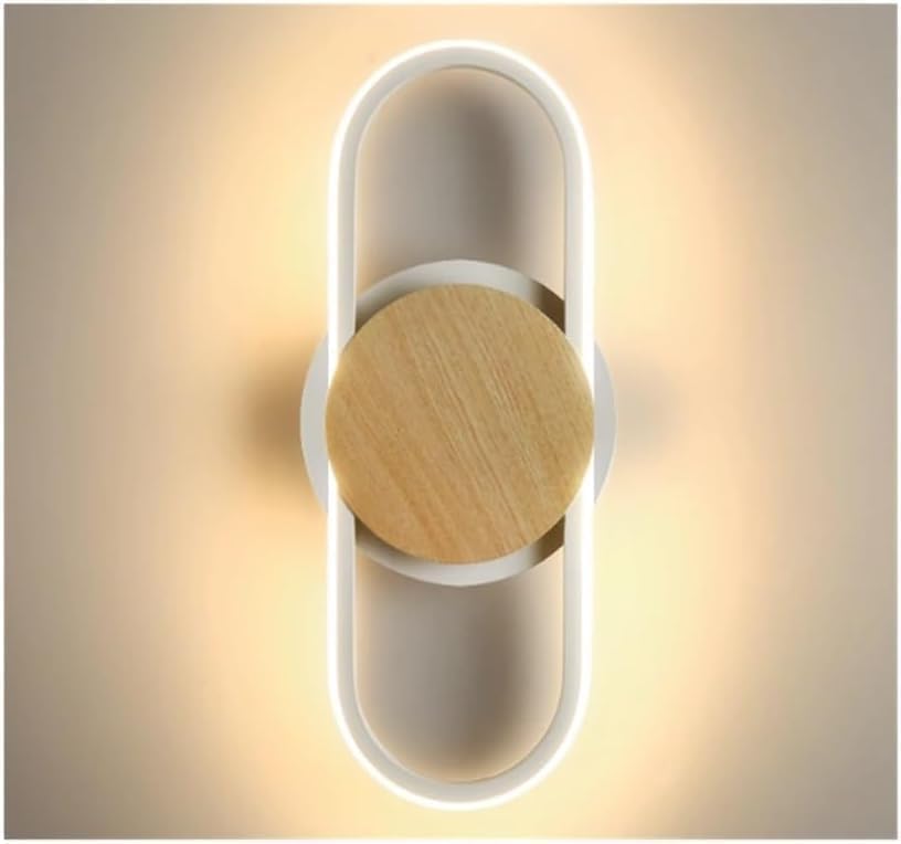 LED Minimalist Modern Wooden White Wall Sconce Nordic Creativity Bedside Wall Light 3 Colo Mid Century Hallway Wall Mounted Lamp Fixture Home Decoration for Stairs Living Room Bedroom Aisle