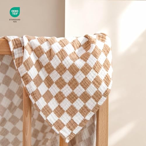 Image of lulumoon Muslin Swaddle Blankets for Baby: Lightweight & Breathable Receiving Blankets for Hospital - Neutral Registry Gift for Newborn 3pack (Brown Bunny)