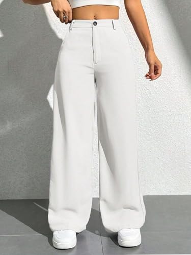 Image of Toochki Trousers for Woman Pants Women's Formal Office Korean | Beige Track Pant | Straight | Cotton Spandex Stretchable Trouser | High-Waisted Bottom Wear
