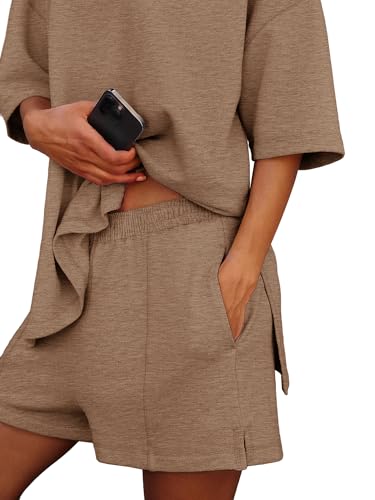 Image of COCCKO Womens Shorts Sets Matching Lounge Two Piece Outfits Summer Cute Casual Vacation Short Sleeve 2 Piece Set