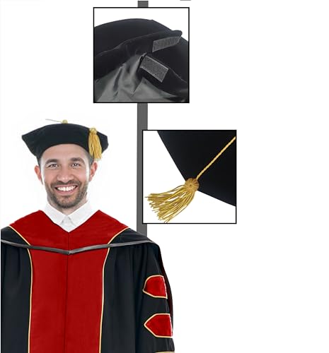 Image of Deluxe Graduation Doctoral Gown Doctoral Hood and Tam 8 Sided Package with Gold Piping Doctoral Regalia
