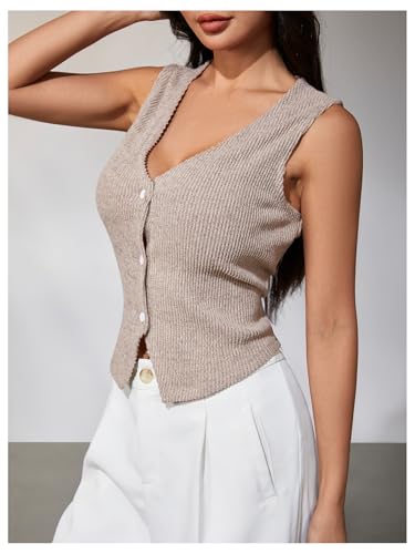 Milumia Women's V Neck Sleeveless Button Down Tank Top Ribbed Knit Fitted Vest Top4