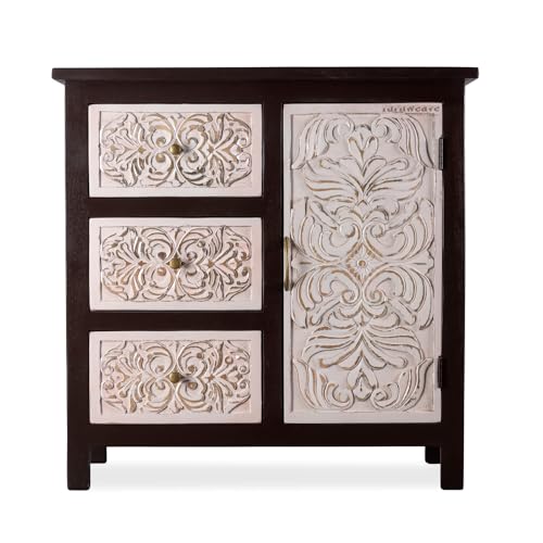 Image of Jika Wooden Sideboard Cabinet for Living Room | Carved Wooden Storage Cabinet for Home with Multiple Drawers | Handcrafted Solid Wood Cabinet for Storage Furniture for Home | Walnut