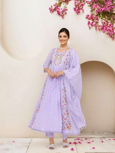 Image of ishin Floral ethnic motifs embroidered a-line kurta set with dupatta