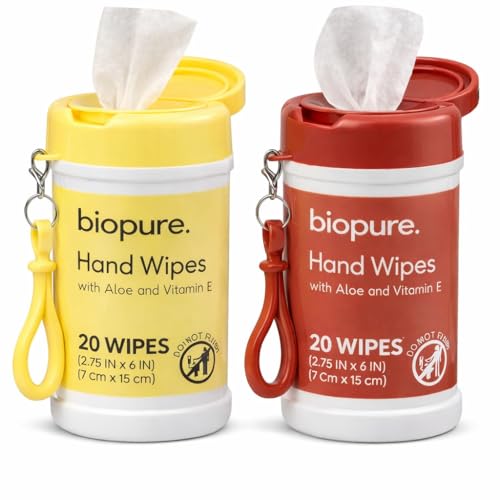 Hand Wipes Travel Size with Aloe & Vitamin E 20 Count Each Keychain Portable Wipes for On-the-Go Moisturizing & Gentle Assorted Scents (2)