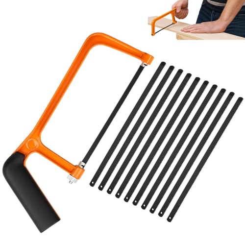 6 Inch Hacksaw for Metal Cutting, Junior Hacksaw with 10 Blades, Compact Hand Saw for DIY Projects, Woodwork, PVC Pipe and Tile Cutting