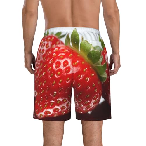 Red Strawberry Fruit Men's Swim Trunks Quick Dry Board Shorts with Pockets Casual Drawstring Beach Shorts3