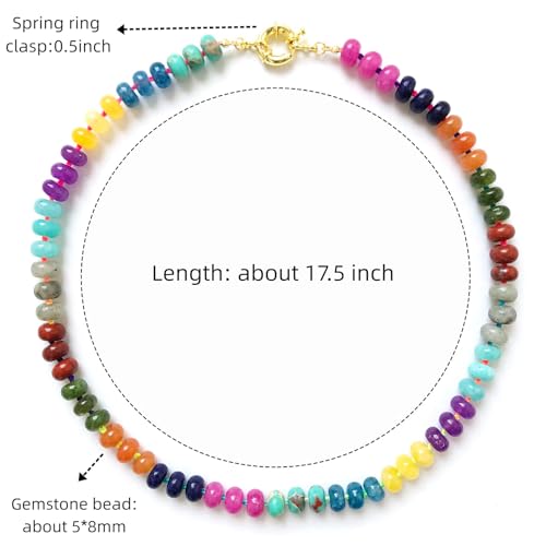 Beaded Gemstone Necklace for Women, Colorful Boho Bead Choker Natural Stone Surfer Beach Rainbow Color Bead 18K Gold Plated DIY Handmade Jewelry Charm Trendy Birthday Gifts2
