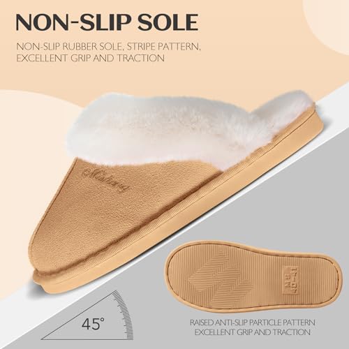 SOSUSHOE Womens Slippers Fuzzy Slippers Cozy Memory Foam House Slippers for womens Cozy Furry Fluffy Slippers Warm Comfy Non-slip Indoor Outdoor Slippers for Women and Girls,Light Brown - Thumbnail 4