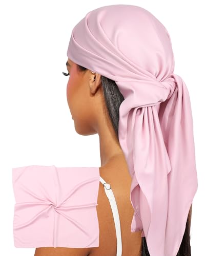 AWAYTR 35” Satin Head Scarves Women Like Silk Scarf Hair Bandanas Women Matte Neck Scarf Head Wrap Hair Headscarf (Pink)