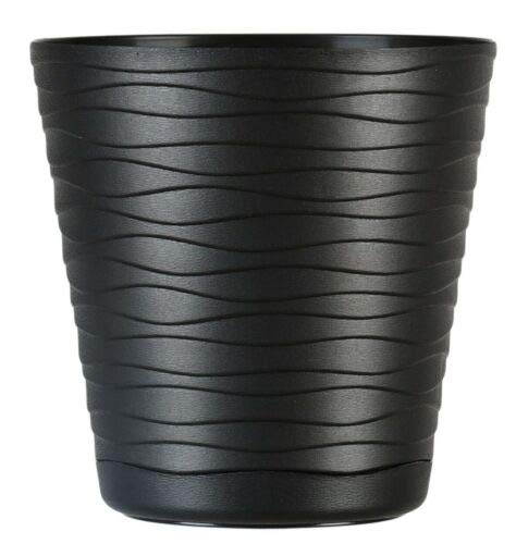 KORAD TEDI Indoor Flower Plant Pot with Saucer|Decorative Modern Plastic Planter with Drainage Holes|Lightweight & Durable for Houseplants|Multiple Sizes & Colours(Black, Ø 17 cm (6.70 inch))
